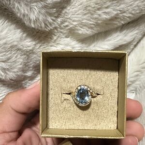 Gold Halo Blue Gemstone Ring - Women Jewelry